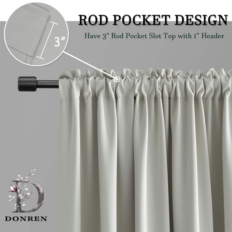 DONREN Light Gray Blackout Curtains - All Season Thermal Insulated Rod Pocket Room Darkening Curtains for Bedroom (2 Panels,42 x 63 Inch) - Image 4